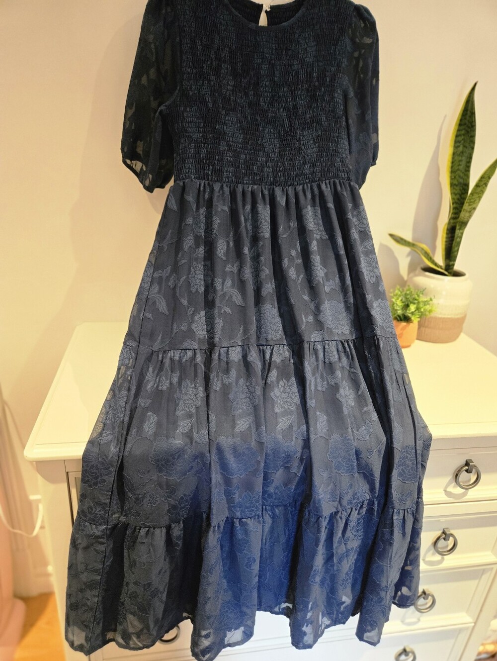 Navy Blue Tiered Floral Dress - Picture 5 of 5